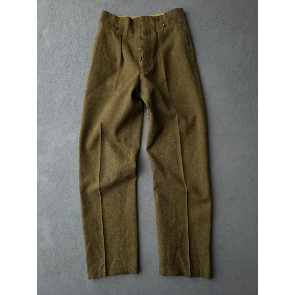 Vintage 1950s Canadian Army Olive Green Wool High Waisted Pants 28x28.5